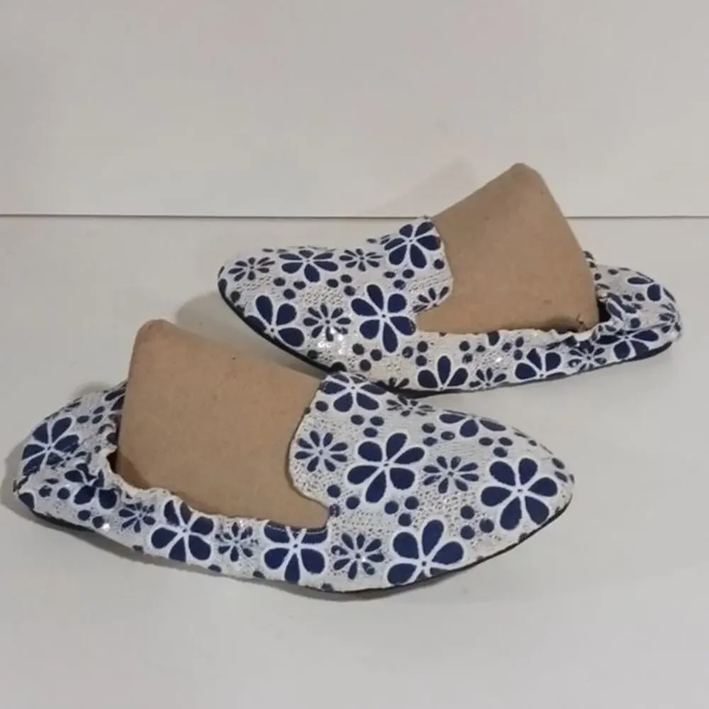 Cocorose London Blue and White Floral Eyelet Foldable shoes 38/39